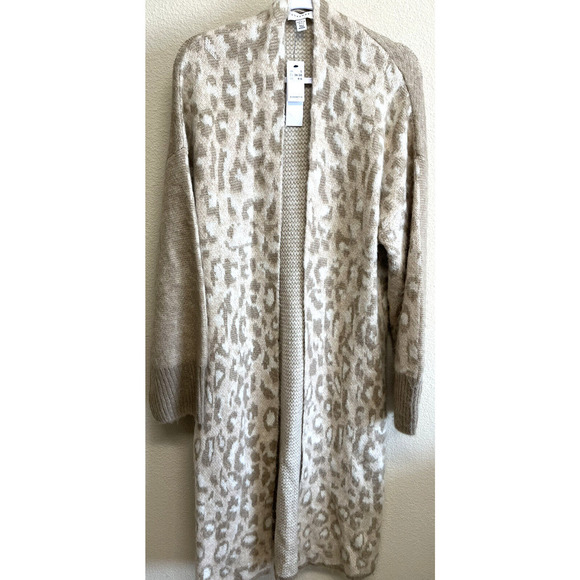 Topshop Animal Print Wool Blend Duster Cardigan Size 4-6 Tan Women's NEW - Picture 2 of 10
